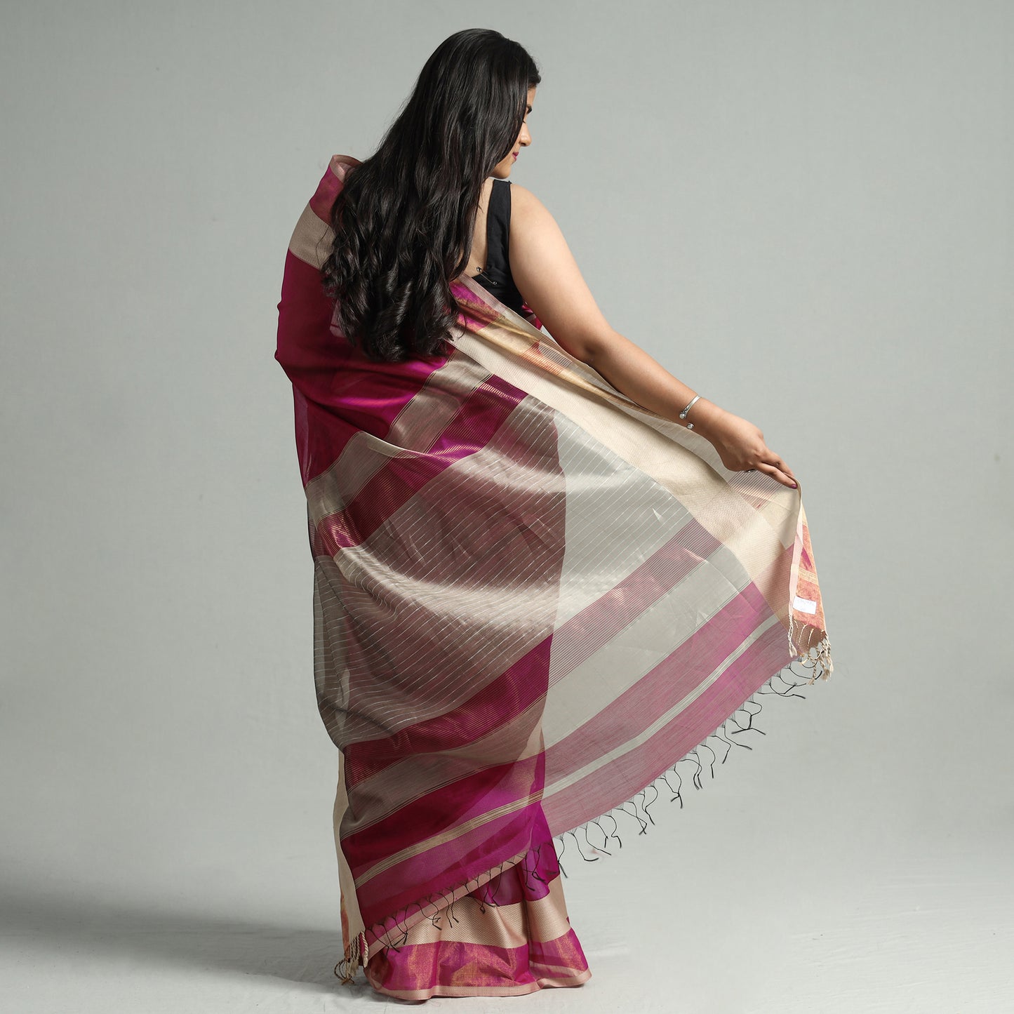 Maroon - Traditional Maheshwari Silk Cotton Handloom Saree with Resham Zari Border 45