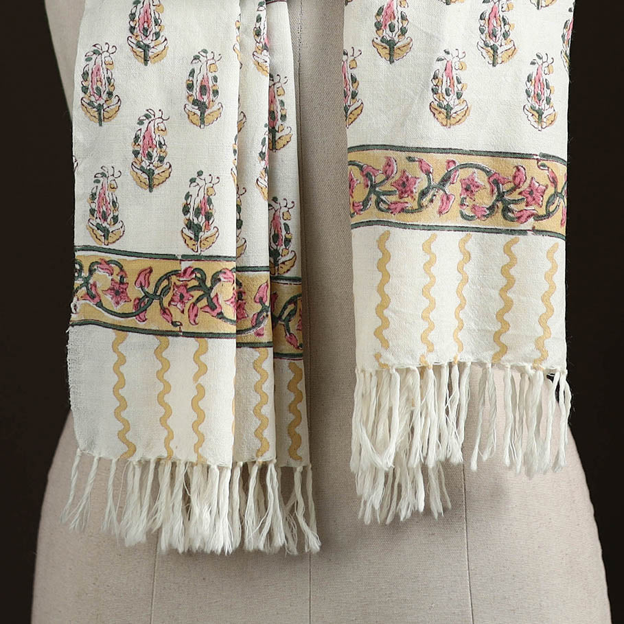 Sanganeri Hand Block Print Pure Merino Wool Handwoven Stole 01