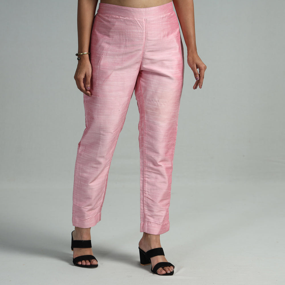 Baby Pink - Silk Tapered Casual Pant for Women 02