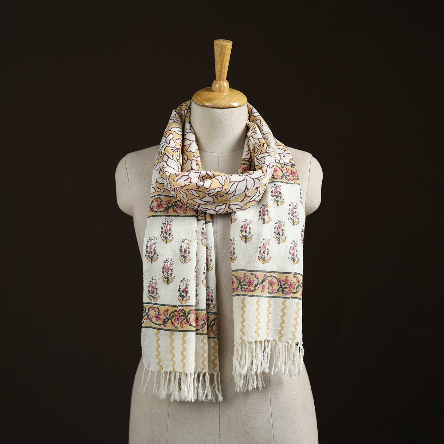 Sanganeri Hand Block Print Pure Merino Wool Handwoven Stole 01