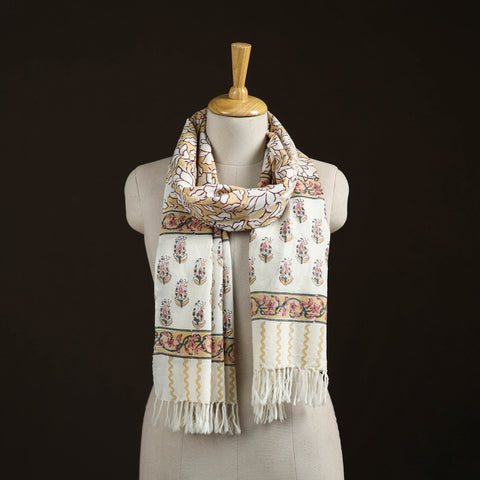 Sanganeri Hand Block Print Pure Merino Wool Handwoven Stole 01
