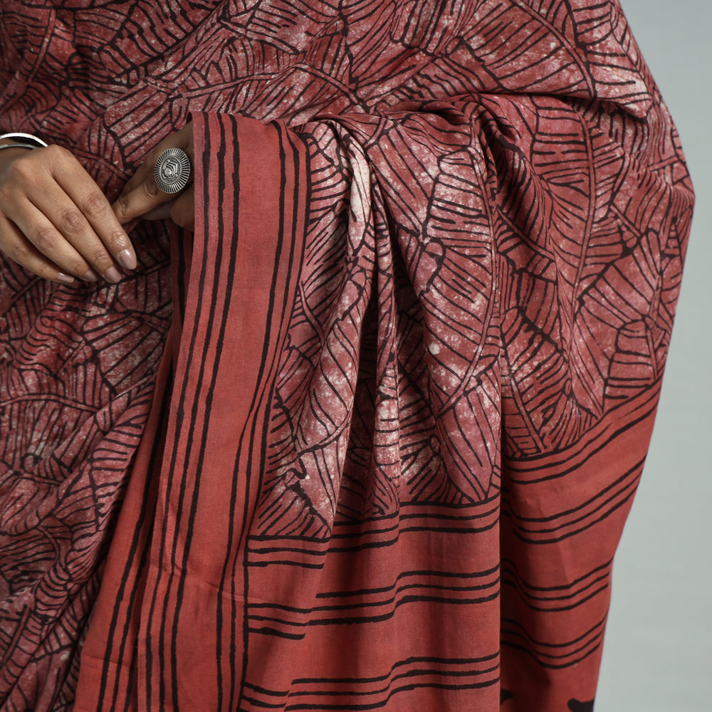 Red - Bindaas Art Block Printed Natural Dyed Cotton Saree 19