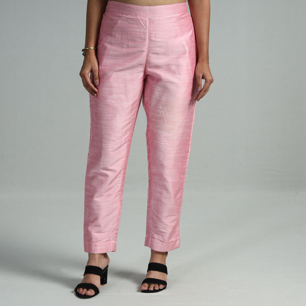 Baby Pink - Silk Tapered Casual Pant for Women 02