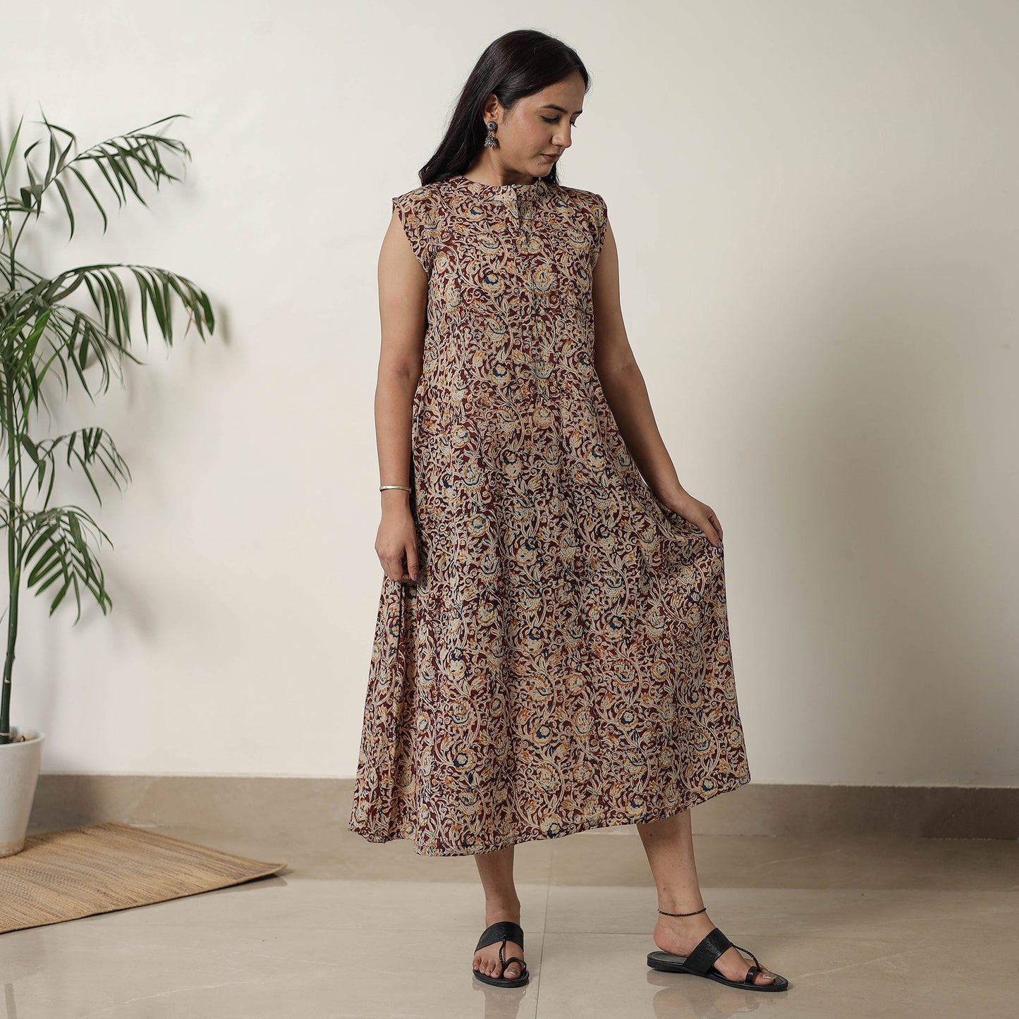 Maroon - Pedana Kalamkari Block Printed Cotton Dress 15