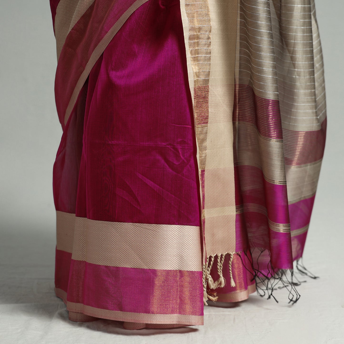 Maroon - Traditional Maheshwari Silk Cotton Handloom Saree with Resham Zari Border 45