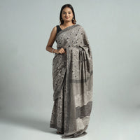 Grey - Bindaas Art Block Printed Natural Dyed Cotton Saree 06