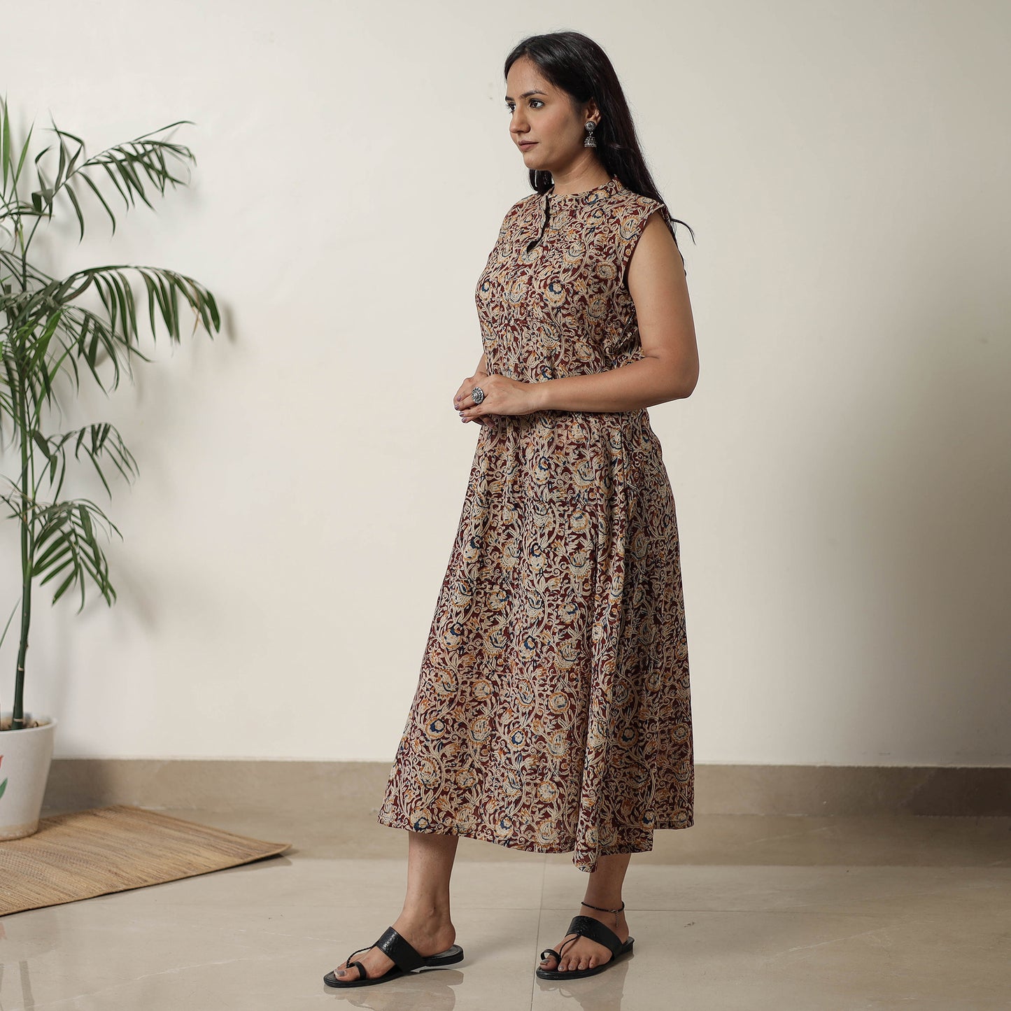 Maroon - Pedana Kalamkari Block Printed Cotton Dress 15