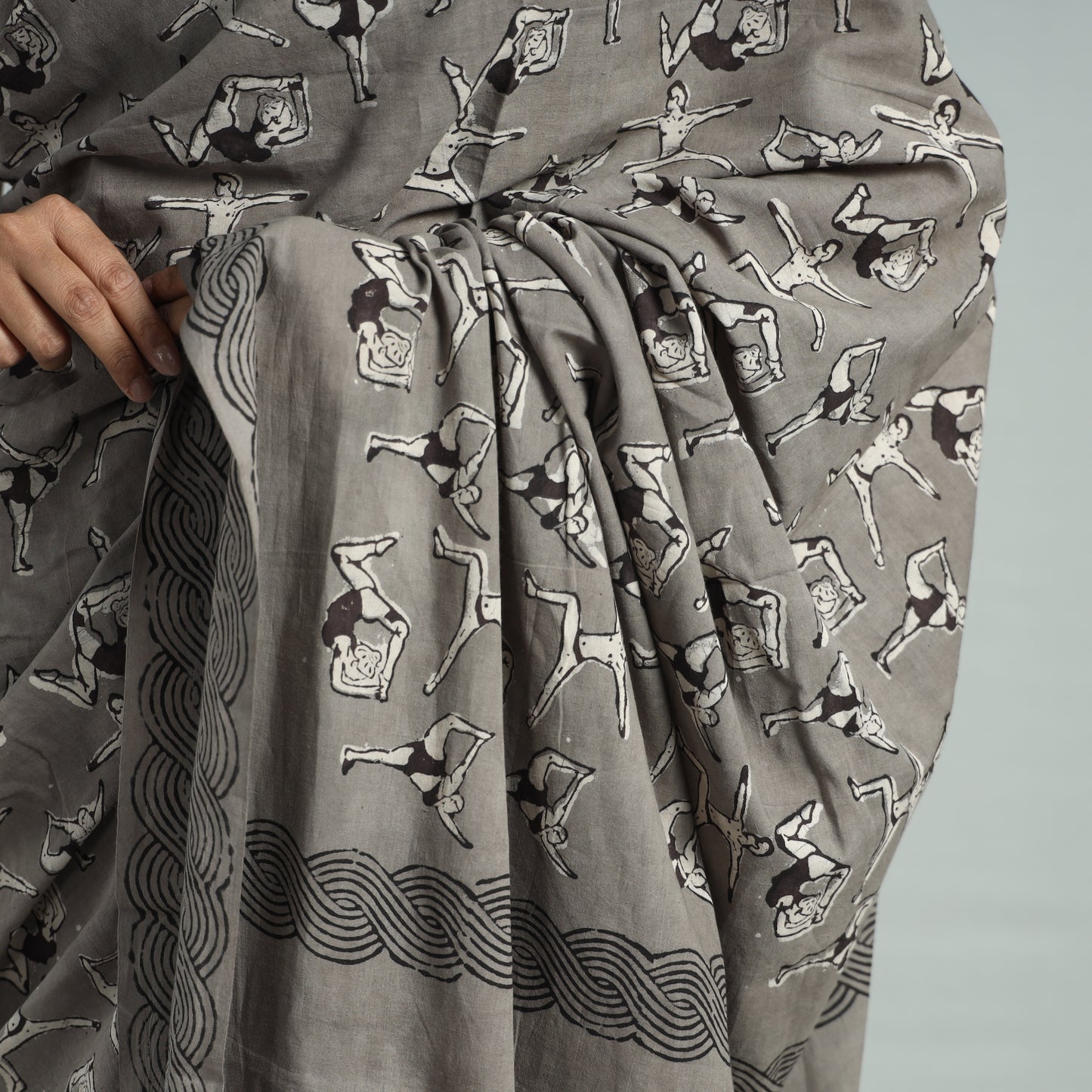 Grey - Bindaas Art Block Printed Natural Dyed Cotton Saree 06