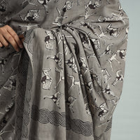 Grey - Bindaas Art Block Printed Natural Dyed Cotton Saree 06