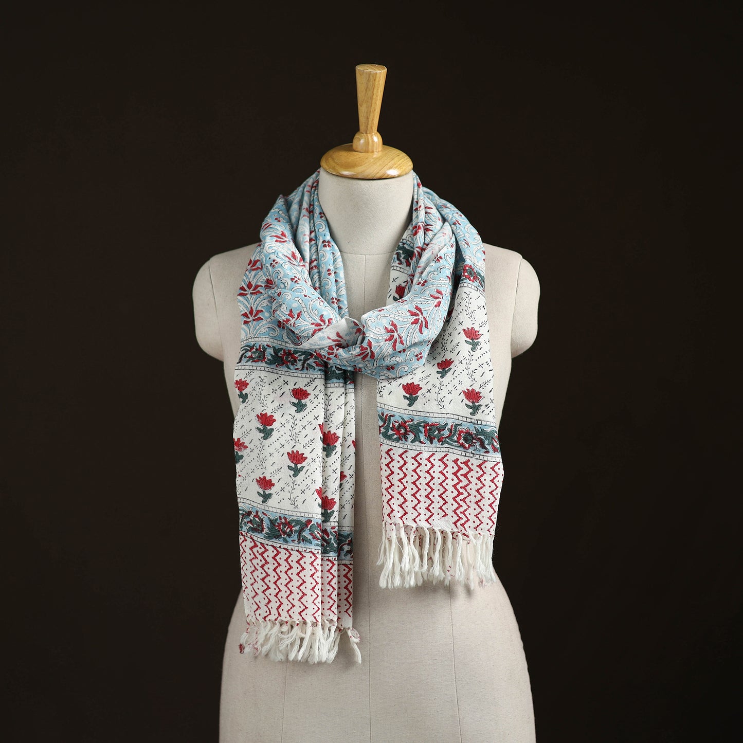 Sanganeri Hand Block Print Pure Merino Wool Handwoven Stole 05