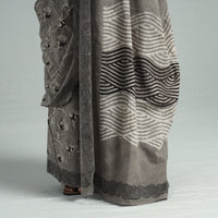 Grey - Bindaas Art Block Printed Natural Dyed Cotton Saree 06