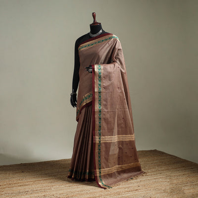 Brown - Kanchipuram Buti Cotton Saree with Border 15