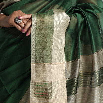 Green - Traditional Maheshwari Silk Cotton Handloom Saree with Resham Zari Border 46