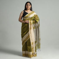 Green - Traditional Maheshwari Silk Cotton Handloom Saree with Resham Zari Border 47