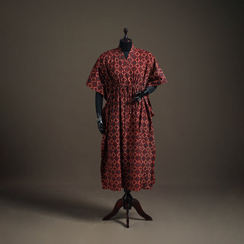 Ajrakh hand block print natural dyed cotton long kaftan 01