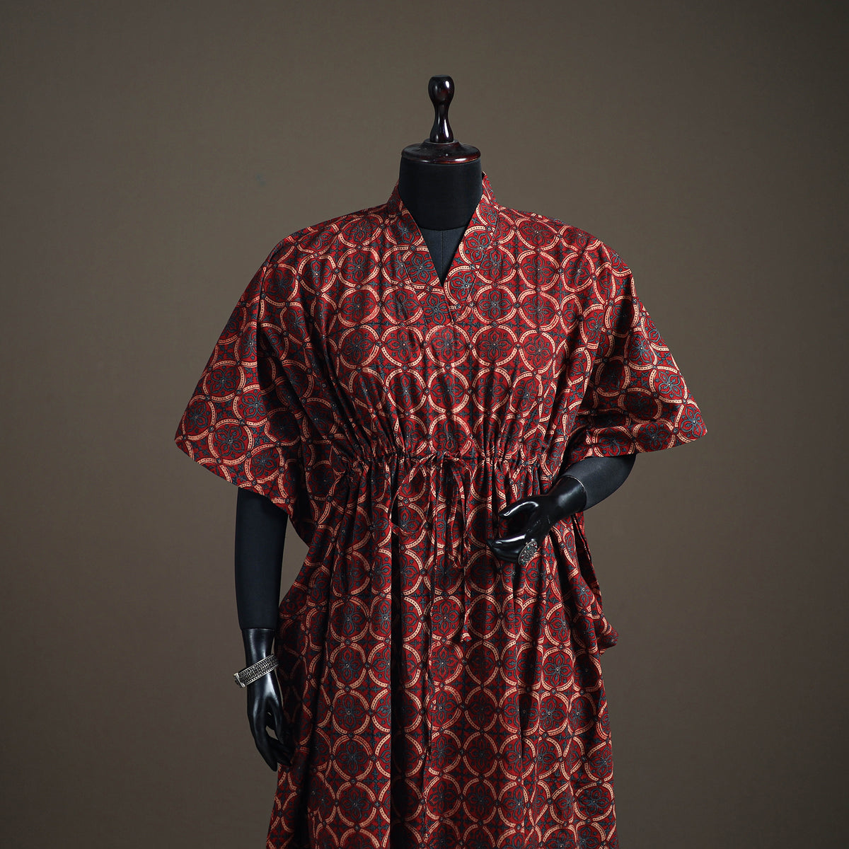 Ajrakh Hand Block Print Natural Dyed Cotton Long Kaftan 01