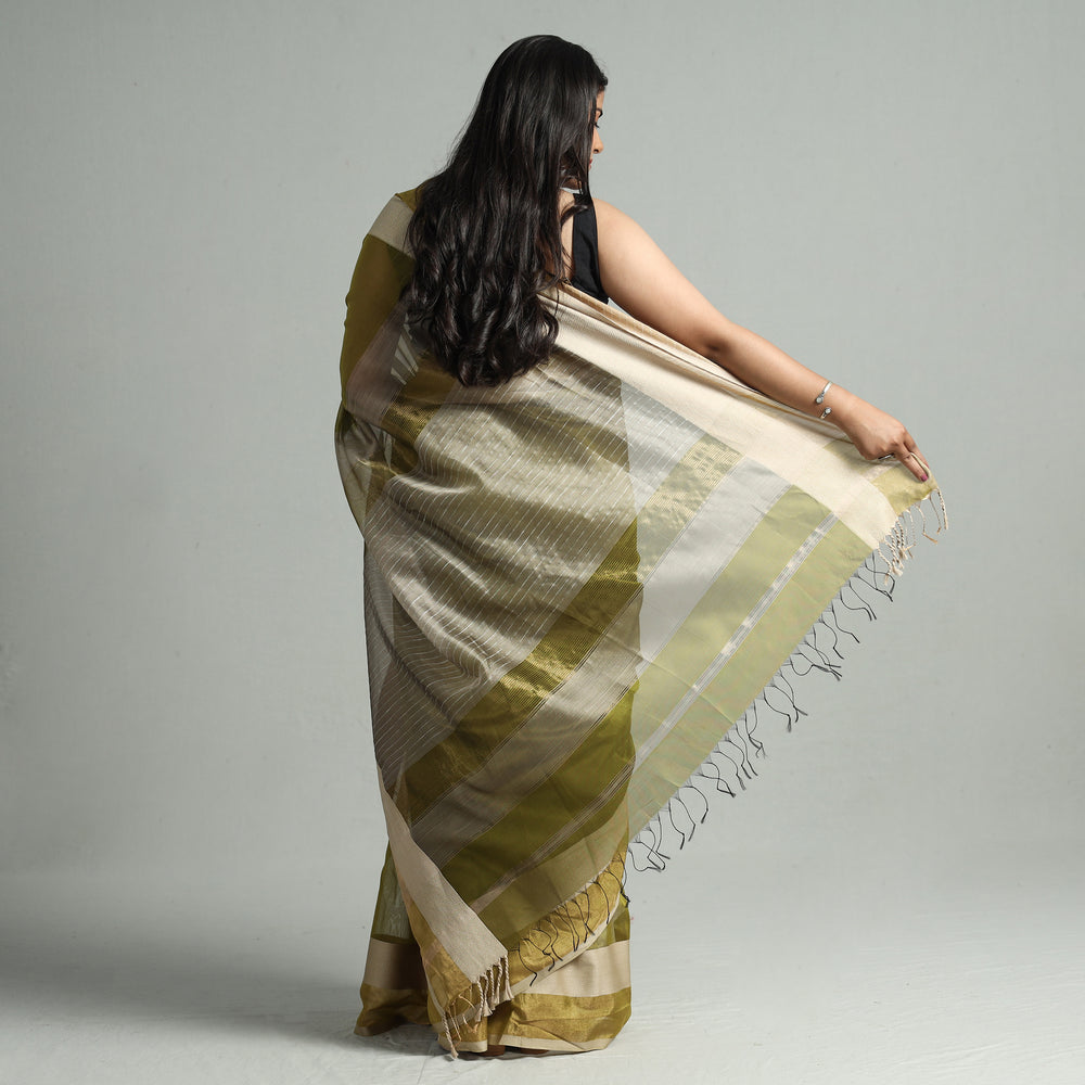 Green - Traditional Maheshwari Silk Cotton Handloom Saree with Resham Zari Border 47