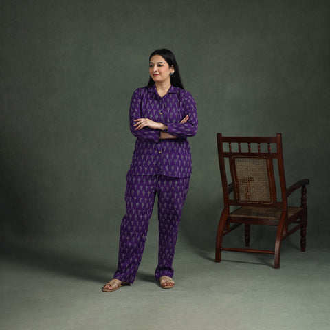 Purple - Pochampally Ikat Cotton Night Suit Set for Women 11