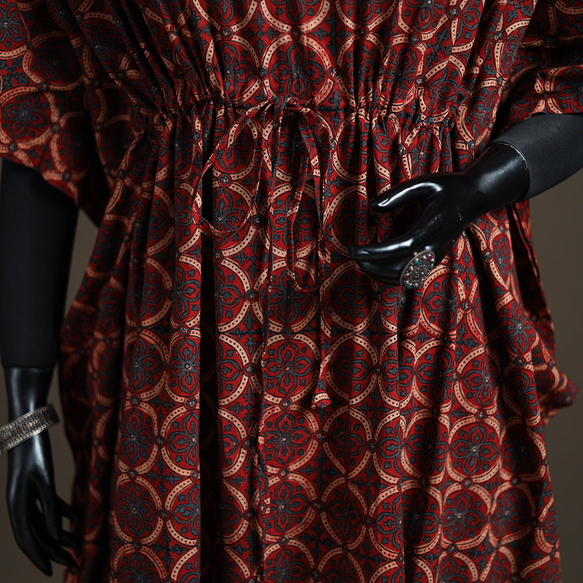Ajrakh Hand Block Print Natural Dyed Cotton Long Kaftan 01