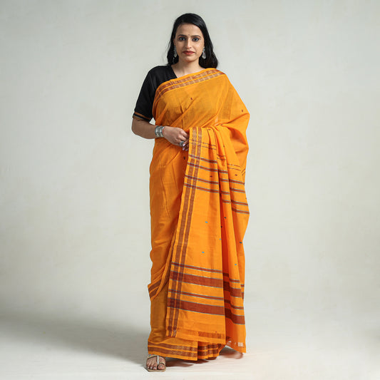 Orange - Mangalagiri Krishna Handloom Cotton Dhara Zari Border Saree