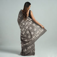 Grey - Bindaas Art Block Printed Natural Dyed Cotton Saree 12
