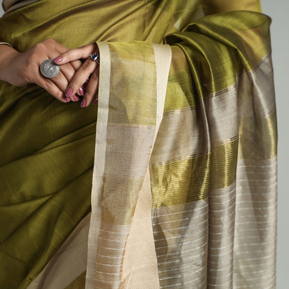 Green - Traditional Maheshwari Silk Cotton Handloom Saree with Resham Zari Border 47