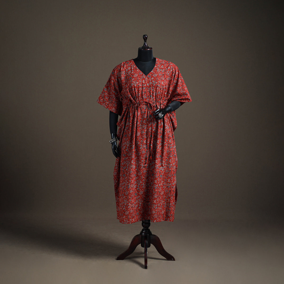 Ajrakh Hand Block Print Natural Dyed Cotton Long Kaftan 02