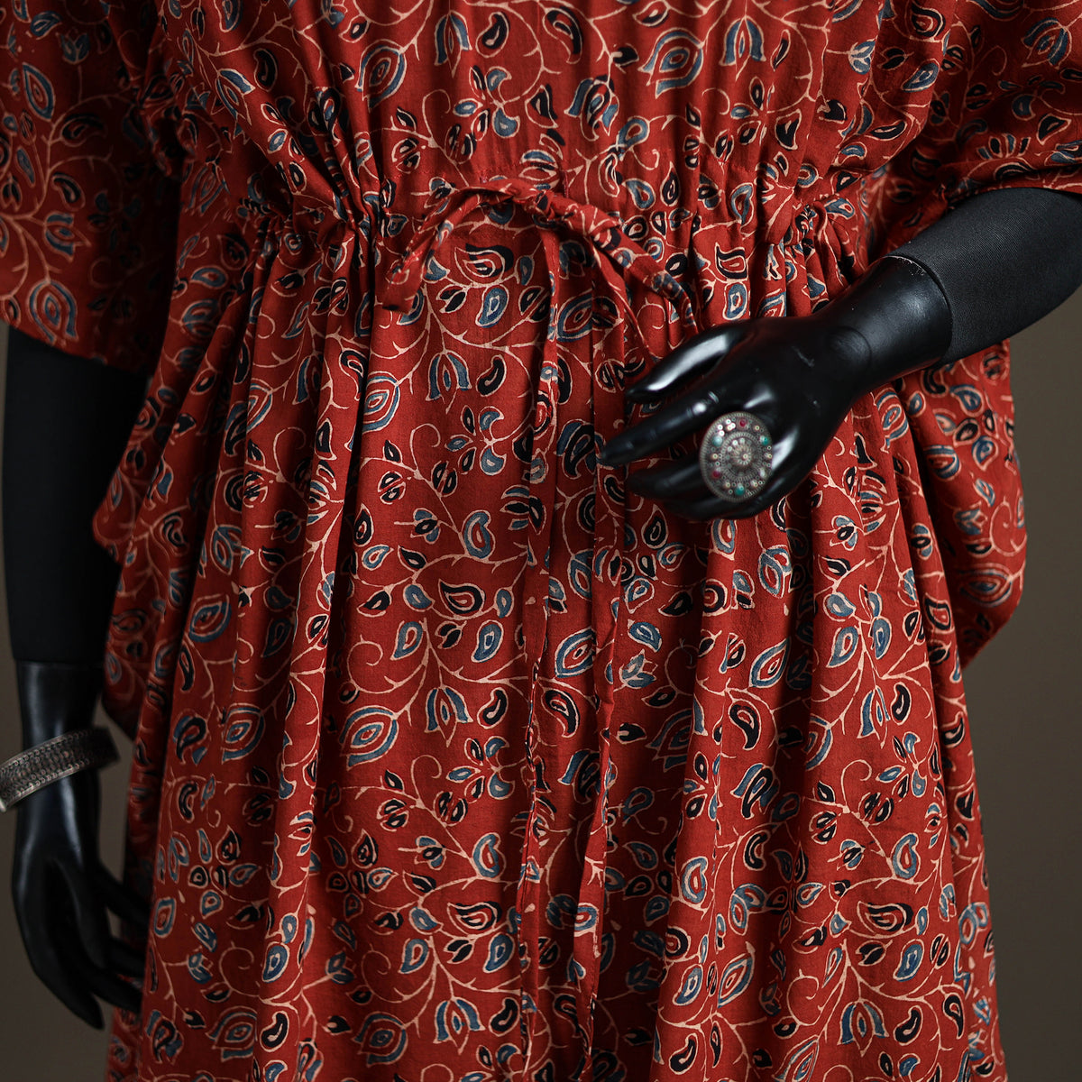 Ajrakh Hand Block Print Natural Dyed Cotton Long Kaftan 02