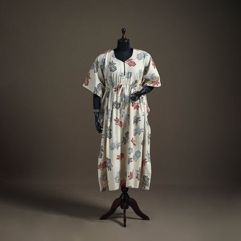 Ajrakh hand block print natural dyed cotton long kaftan 03