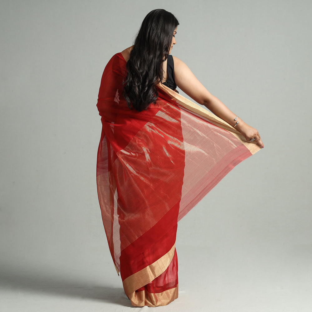 Red - Traditional Chanderi Silk Cotton Handloom Saree with Zari Border 48