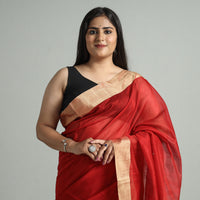 Red - Traditional Chanderi Silk Cotton Handloom Saree with Zari Border 48