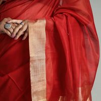 Red - Traditional Chanderi Silk Cotton Handloom Saree with Zari Border 48