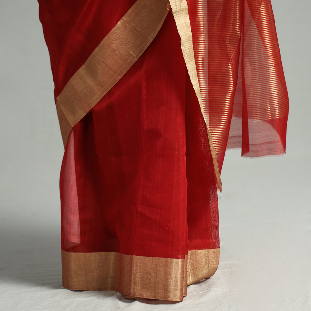 Red - Traditional Chanderi Silk Cotton Handloom Saree with Zari Border 48