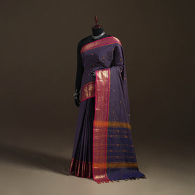 Checks Buti Cotton Zari Border Kanchipuram Saree 04
