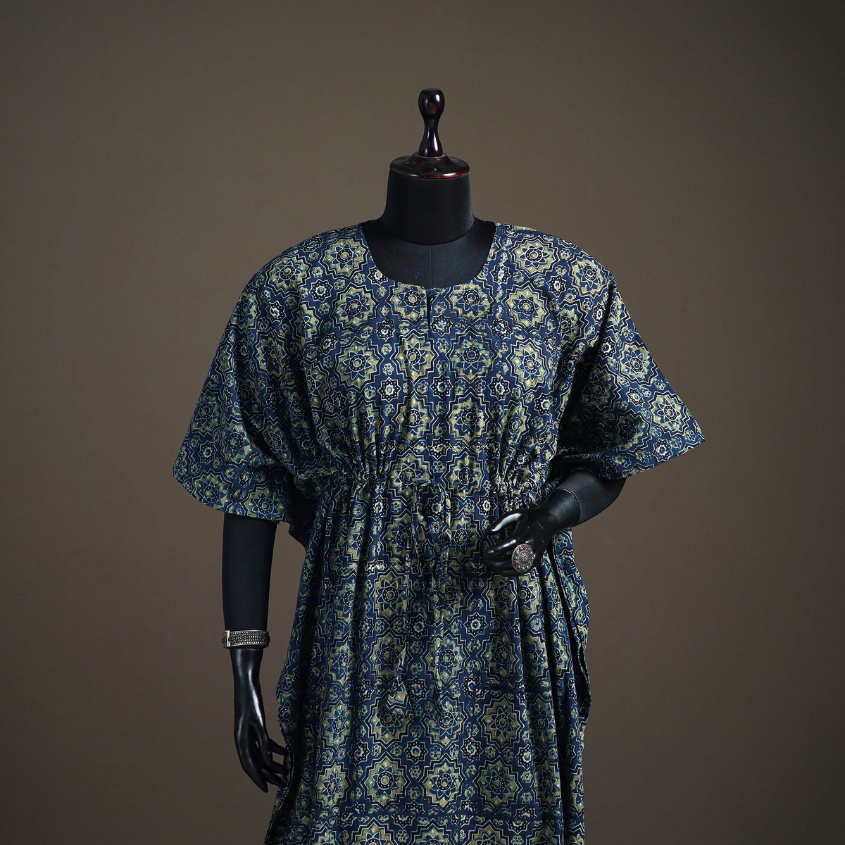 Ajrakh Hand Block Print Natural Dyed Cotton Long Kaftan 04