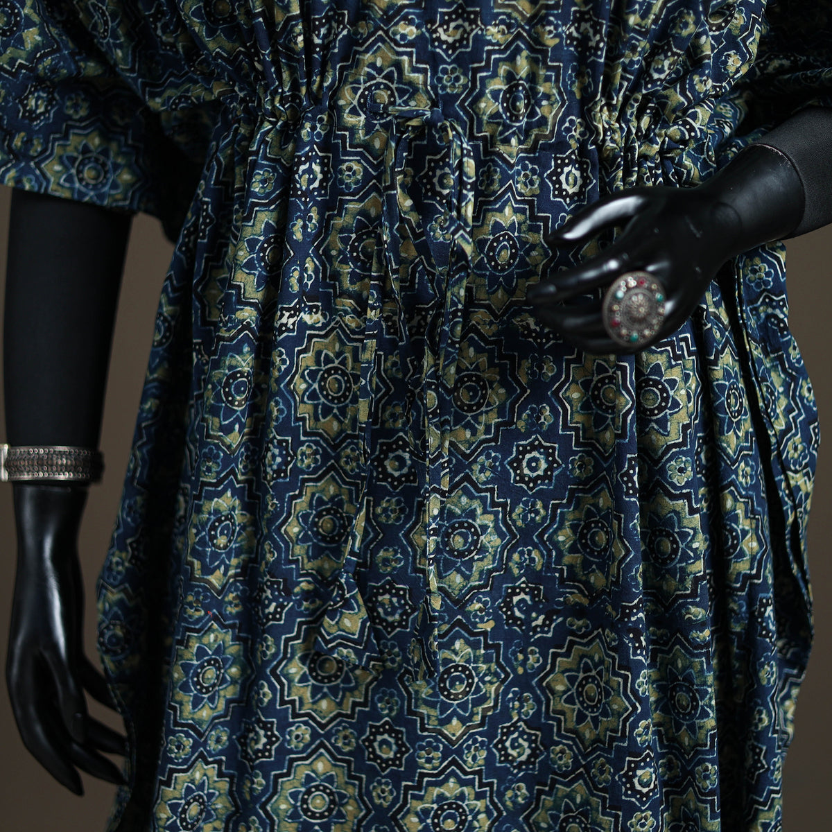 Ajrakh Hand Block Print Natural Dyed Cotton Long Kaftan 04