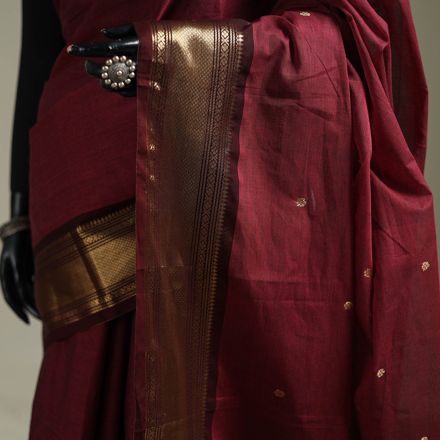 Red - Kanchipuram Buti Cotton Saree with Border 19