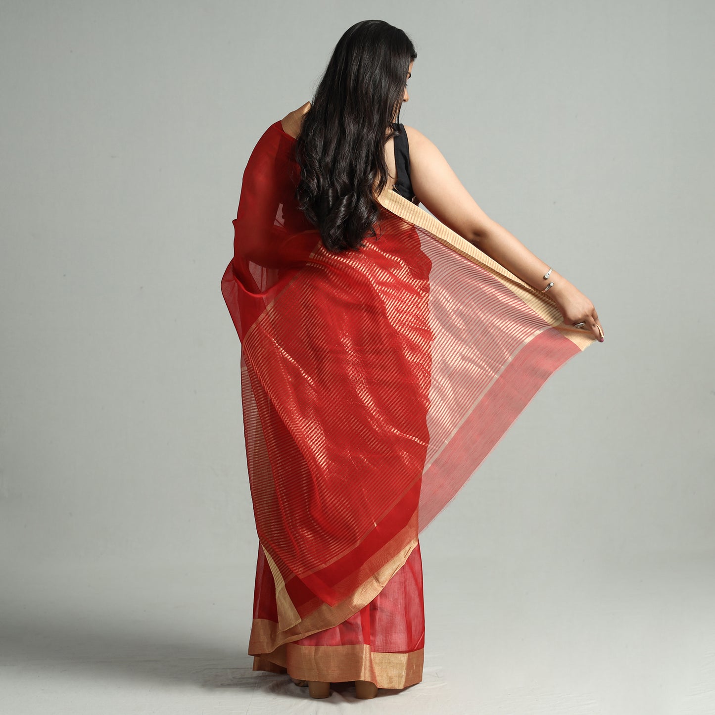 Red - Traditional Chanderi Silk Cotton Handloom Saree with Zari Border 49