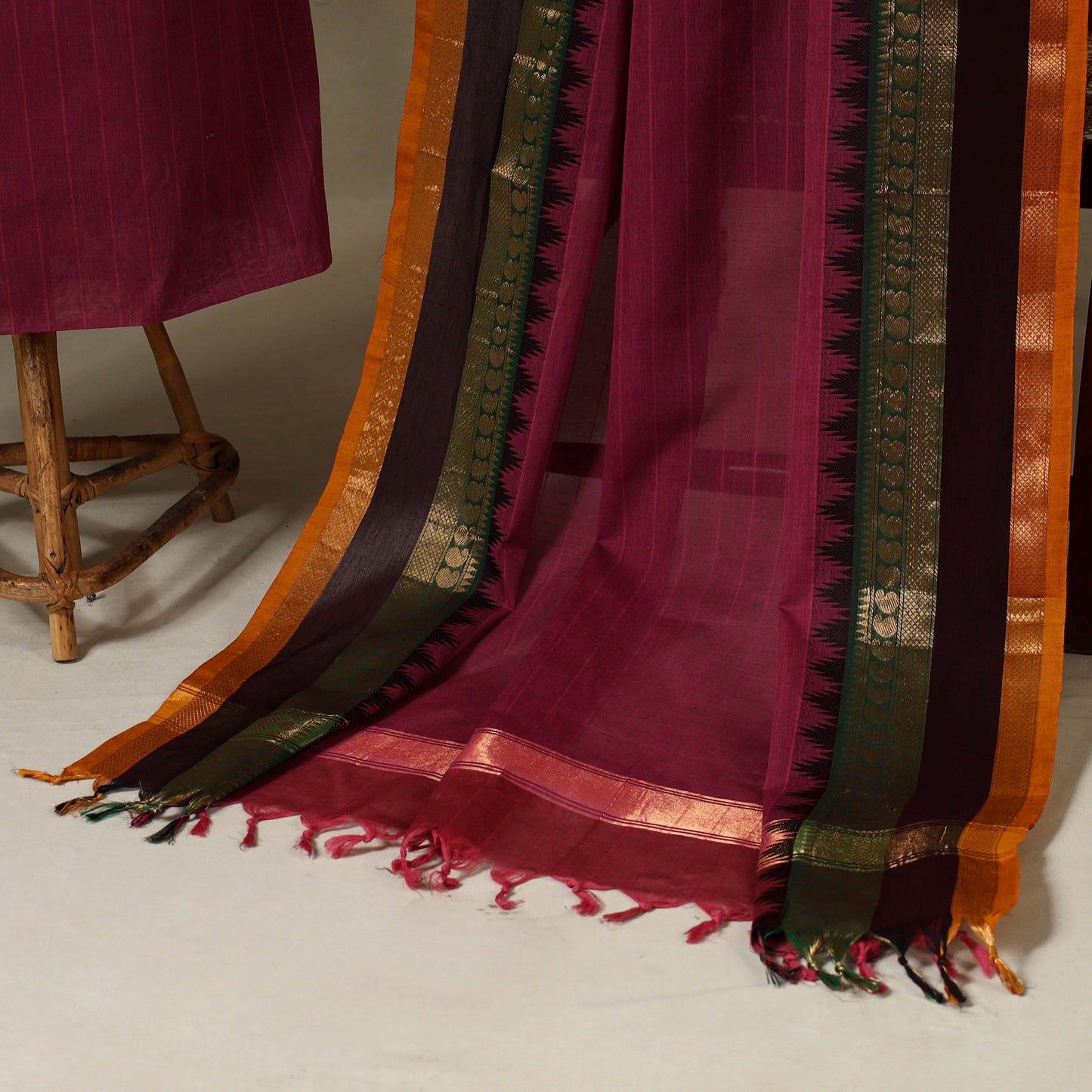 Maroon 2pc Kandangi Chettinad Dress Material with Jewellery Set