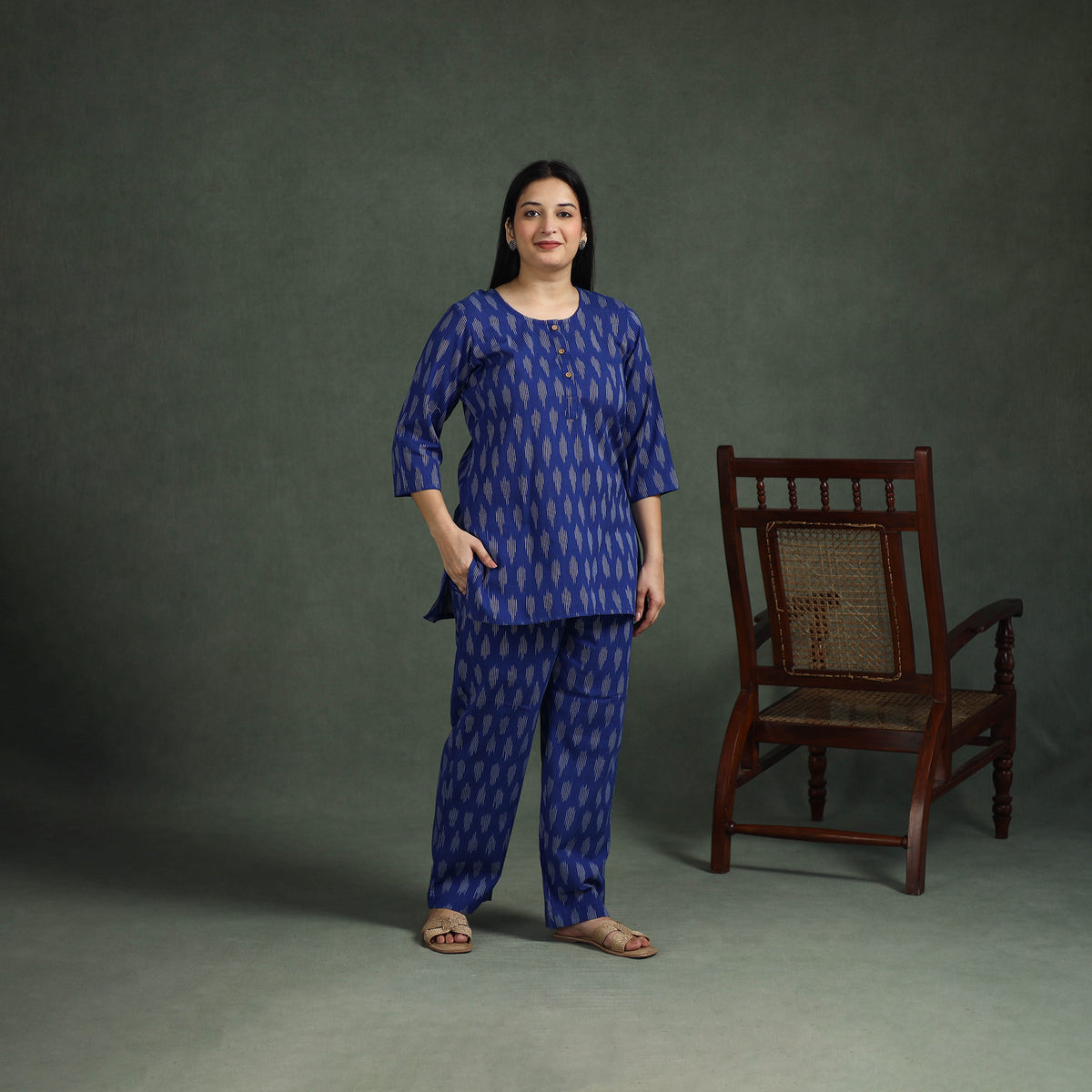 Pochampally Ikat Cotton Night Suit Set for Women 10