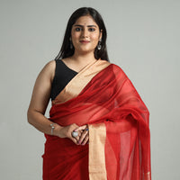 Red - Traditional Chanderi Silk Cotton Handloom Saree with Zari Border 49