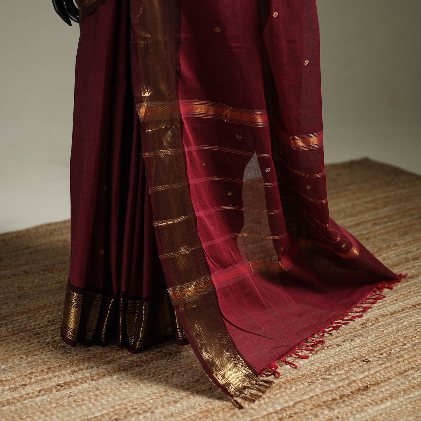 Red - Kanchipuram Buti Cotton Saree with Border 19