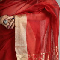 Red - Traditional Chanderi Silk Cotton Handloom Saree with Zari Border 49