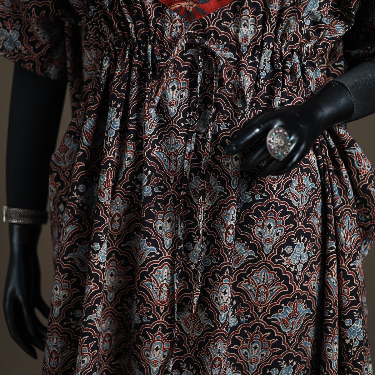 Ajrakh Hand Block Print Natural Dyed Cotton Long Kaftan 05