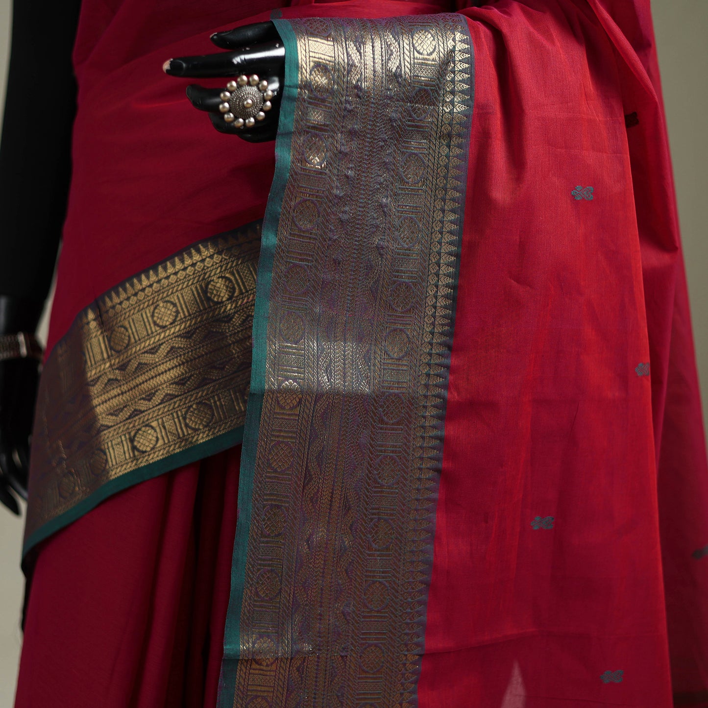Red - Kanchipuram Buti Cotton Saree with Border 20