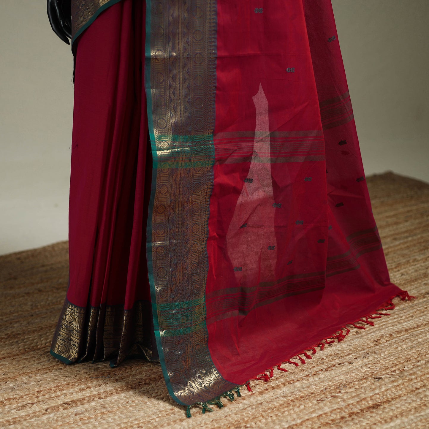 Red - Kanchipuram Buti Cotton Saree with Border 20