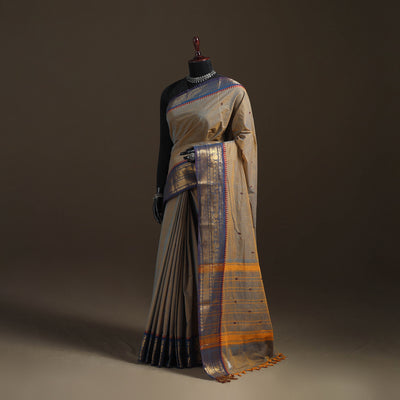 Checks Buti Cotton Zari Border Kanchipuram Saree 01