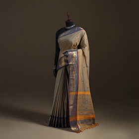 Checks Buti Cotton Zari Border Kanchipuram Saree 01
