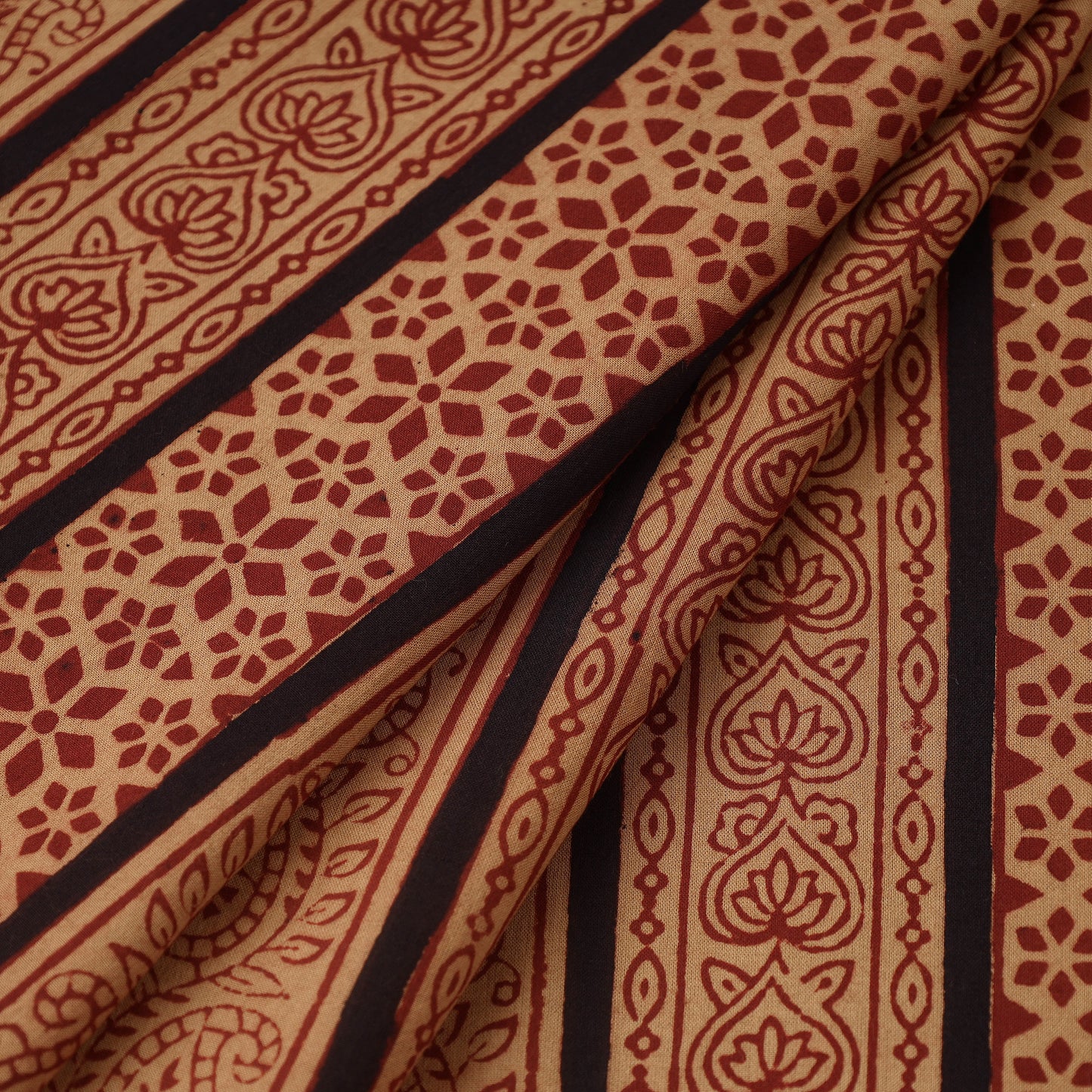 Brown Bagh Hand Block Print Natural Dyed Cotton Fabric