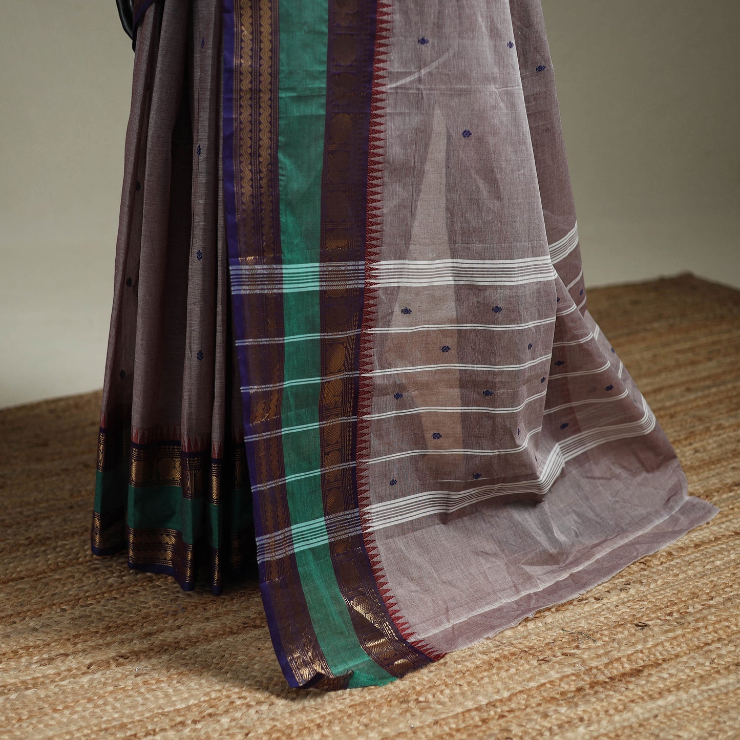 Purple - Kanchipuram Buti Cotton Saree with Border 21